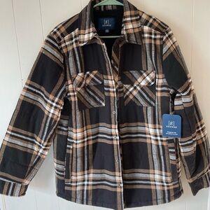George Plaid Shirt Jacket in Black and Brown